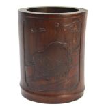 An elegant Chinese bamboo bitong (brushpot) of cylindrical form,
