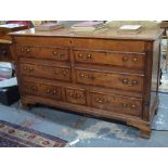 A George III cross-banded oak mule chest,