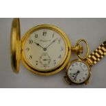 A Thomas Russell & Son lady's wristwatch on gilt metal bracelet to/w gilt metal Hunter style pocket