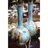 A pair of Dresden porcelain bulbous vases with long necks,