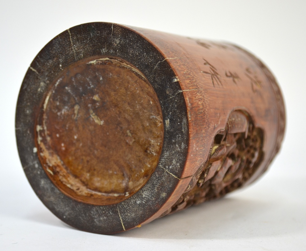 A bamboo, Chinese bitong of cylindrical form, - Image 6 of 7