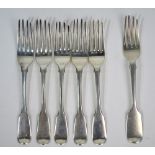A matched set of six Georgian and Victorian silver fiddle pattern dessert forks, 8.