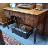 A Victorian cross-banded and inlaid knee-hole side table with an arrangement of five frieze drawers