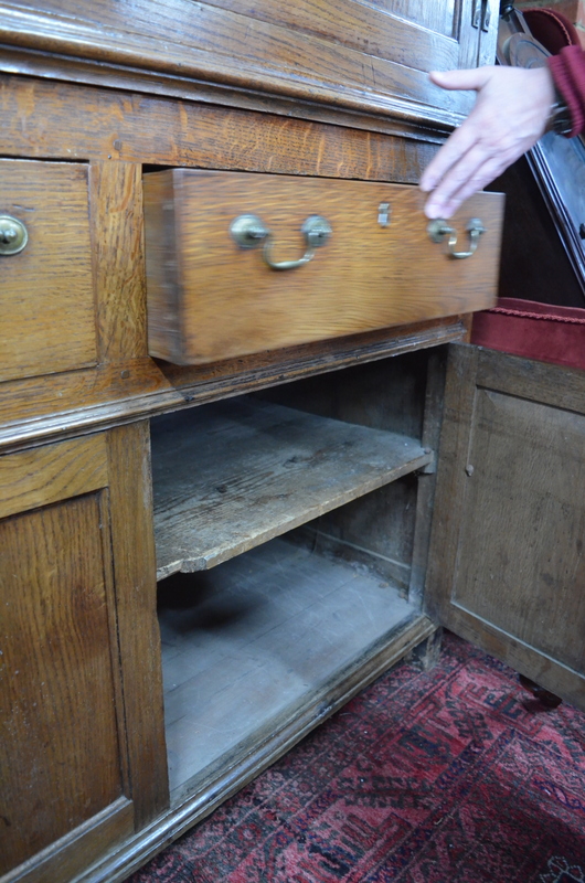 An 18th century oak country housekeepers cupboard in two parts, - Image 7 of 8