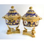 A pair of 19th century Ridgway ice buckets and covers, mazarine blue ground,