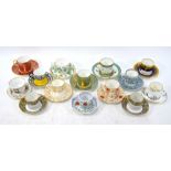 Fourteen cabinet and collectors coffee cans and saucers including Royal Crown Derby, Derby,