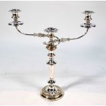 An Old Sheffield Plate large candelabrum with twin branches,