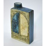 Troika Pottery - a rectangular chimney vase, each fascia with a rough textured geometric design,
