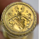 A Continental parcel gilt and white metal desk seal, finely worked with floral and scroll design,