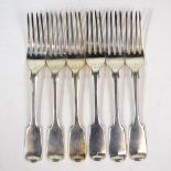 An early Victorian silver set of six fiddle pattern table forks, Joseph & Albert Savory,