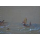 Gustave de Breanski (1856-98) - Sail boat on choppy waters, watercolour, signed lower right,