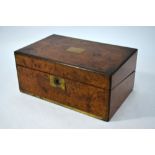 A Victorian brass-bound burr walnut small writing slope with fitted interior,