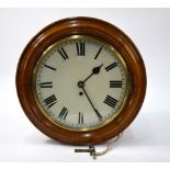 A late 19th century 8-day single fusee oak cased enamelled dial wall clock,