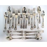 A set of Victorian silver Kings Pattern flatware, comprising six each table forks,