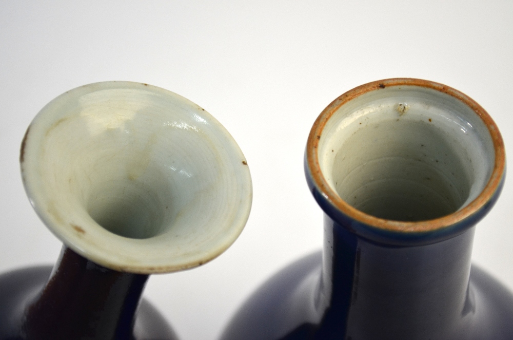 Two Chinese blue monochrome vases; one with flaring trumpet neck, - Image 6 of 6