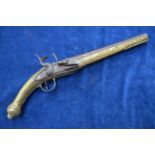 An early 19th century Persian flintlock pistol with 28 cm foliate engraved barrel and engraved