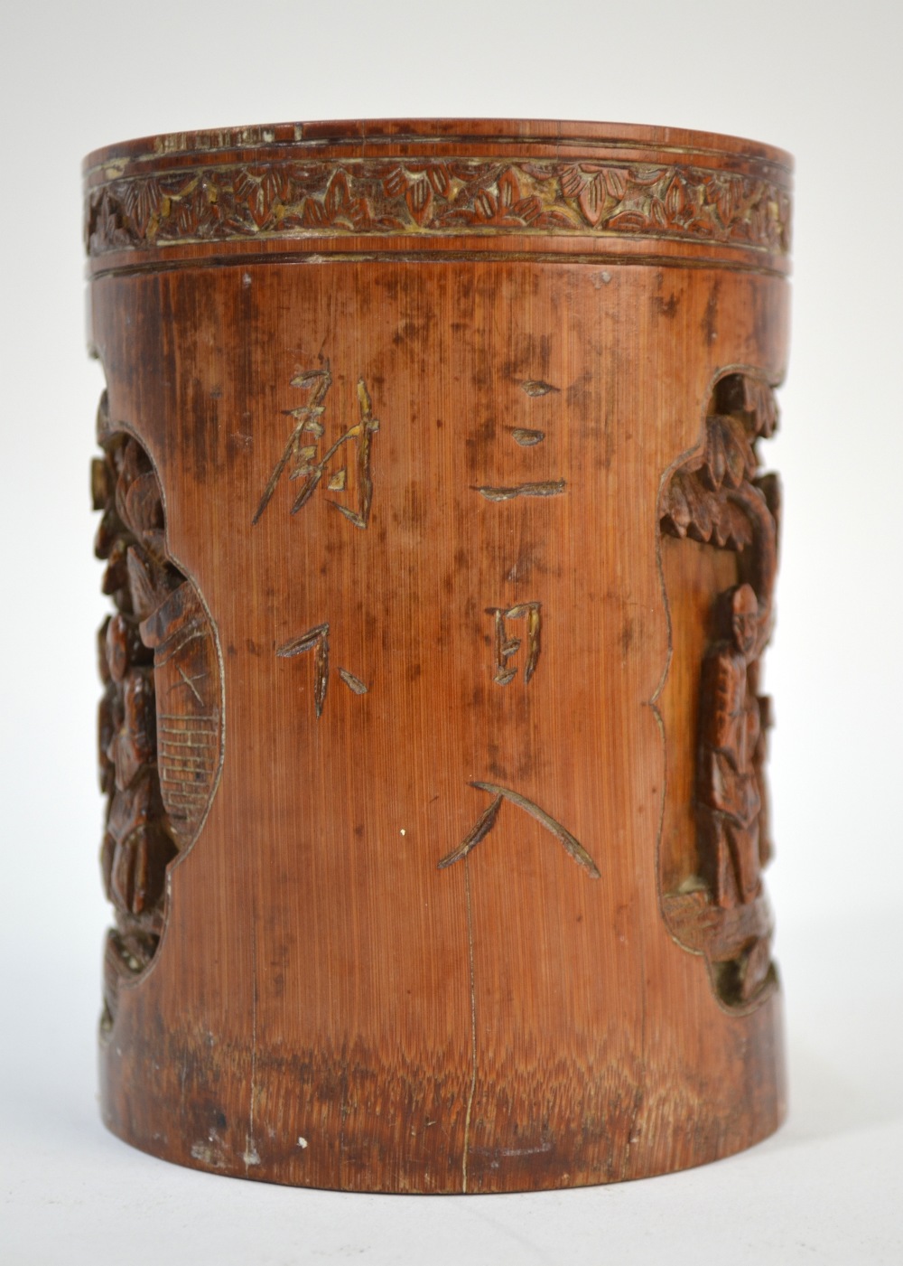 A bamboo, Chinese bitong of cylindrical form, - Image 4 of 7
