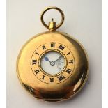 A 9ct gold half hunter pocket watch with topwind lever movement,