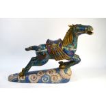 A Chinese cloisonne enamel figure of a prancing horse,