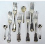 A matched set of six heavy quality Georgian and Victorian fiddle and thread table forks,