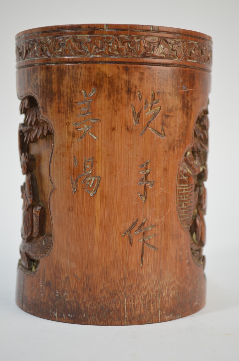 A bamboo, Chinese bitong of cylindrical form, - Image 5 of 7