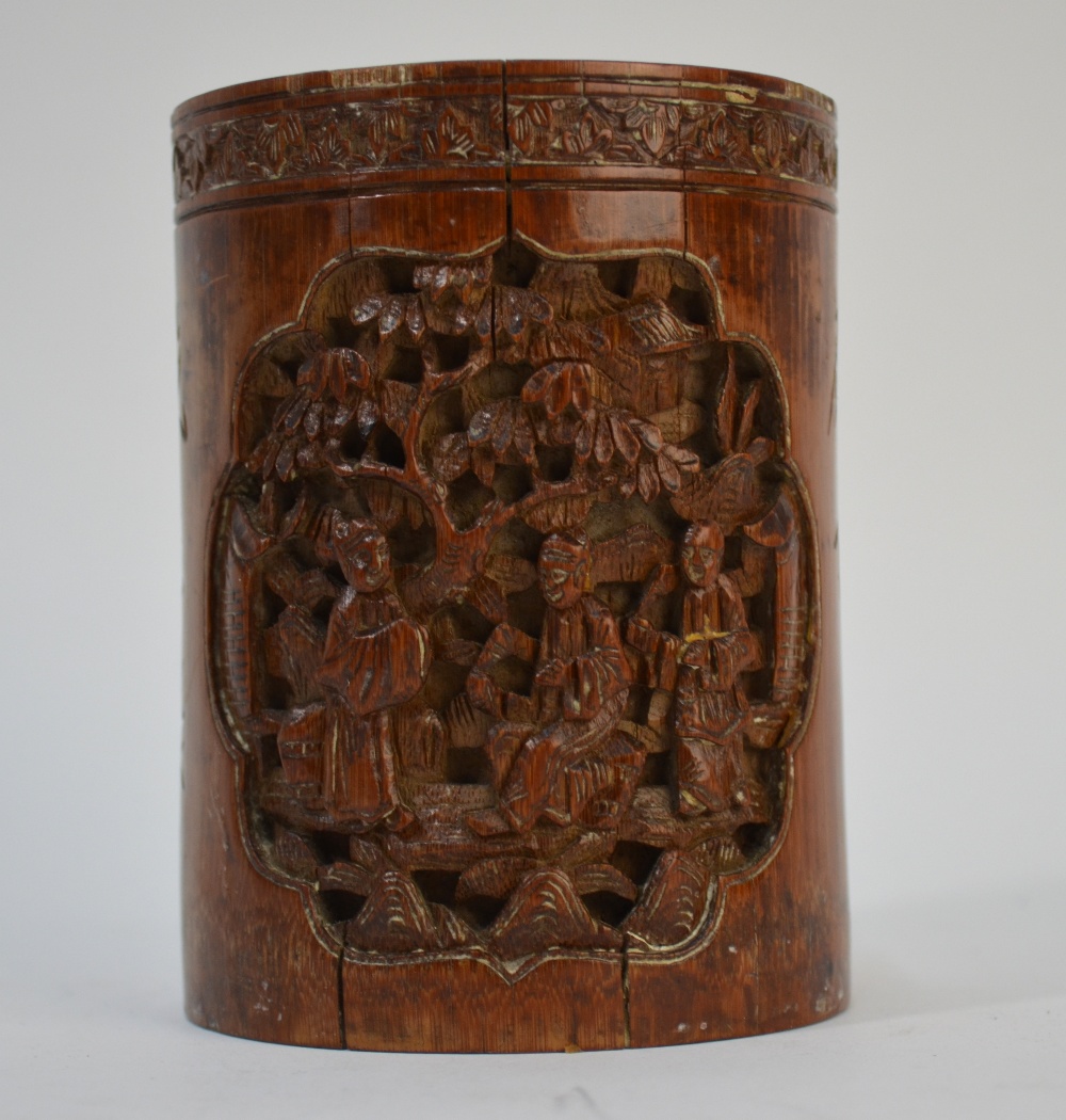 A bamboo, Chinese bitong of cylindrical form, - Image 2 of 7