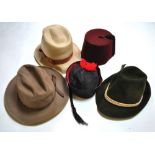 Eight vintage gentlemen's hats to include a Stetson, a fez, a traditional Austrian hat,