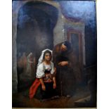 Italian school - The Confession - An ecclesiastical interior with lady kneeling before a priest,