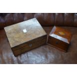 A Victorian walnut work-box with lift-out fitted tray,