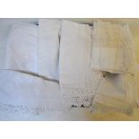 Two boxes containing a large quantity of laundered table linen to include damask,