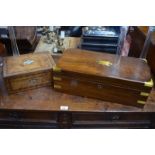 A Victorian brass-bound writing slope with fitted interior,