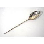 A (probably) Georgian silver mote spoon with pierced bowl and spear-head finial (marks rubbed),
