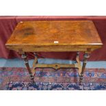 A late 19th century yew crossbanded walnut card table,
