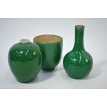 Three small Apple/P'ing kuo ch'ing style, or other, green Chinese monochromes,