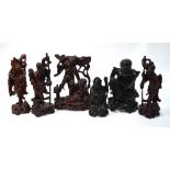 Six Chinese wood figures, including: one of an emaciated Luohan; one of a pair of figures,