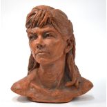 A terracotta bust of a young woman 'Natalie', signed with Mrs J.E.