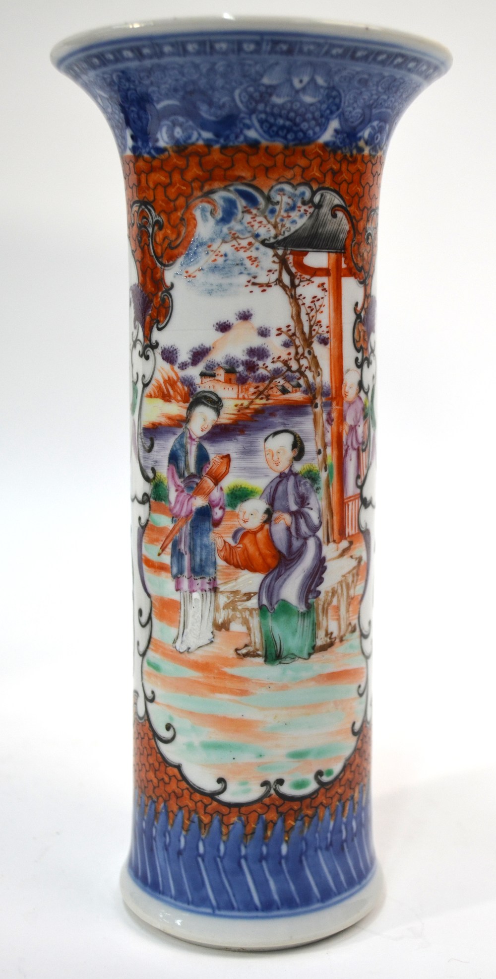 A Chinese famille rose vase with trumpet neck and underglaze blue design, - Image 10 of 12