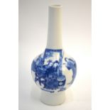 A Chinese, blue and white vase with cylindrical neck, decorated with four figures; 21cm high,