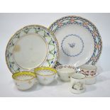 A small collection of early English porcelain and china comprising : a Derby plate with polychrome