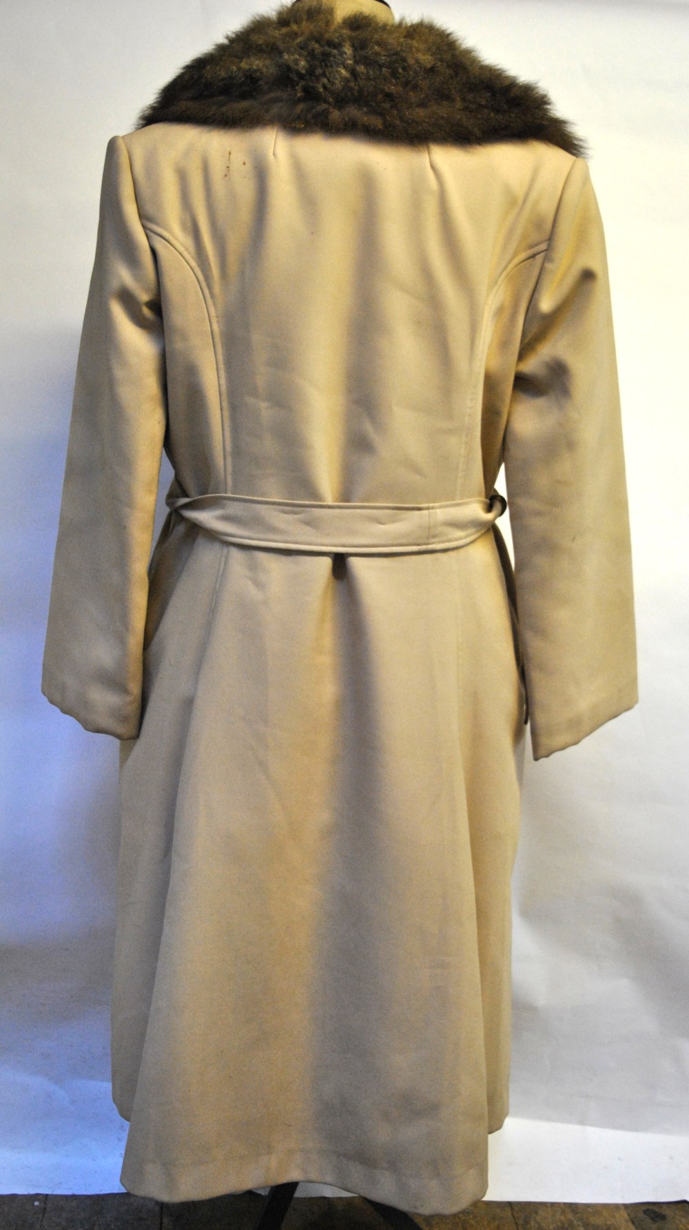 A cream fur-lined coat with tie-belt, - Image 2 of 2