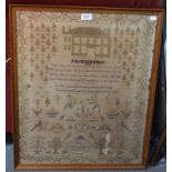 A George III cross-stitch sampler, worked with a horse in woodland, improving verse,