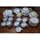 A Victorian Felspar Porcelain tea and coffee service, pattern 288, blue transfer printed with fruit,