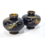 A pair of Japanese dark-blue ground cloisonne enamel vases;