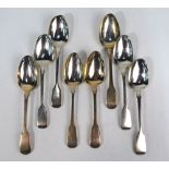 A matched set of eight Georgian and Victorian fiddle pattern tablespoons,