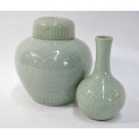 Two celadon monochrome, Chinese vases,