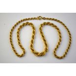 An 18ct yellow gold graduated rope style necklace chain,