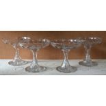 A set of four 19th century glass salvers each having a thumb nail cut bowl,