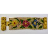 A Victorian beadwork bracelet of flowers and leaves on pinchbeck snap,