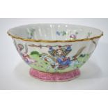 A famille rose, Chinese bowl with foliate rim,