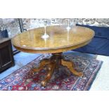 A Victorian burr walnut veneered breakfast table,